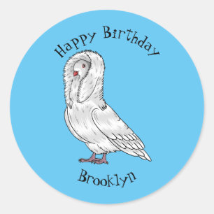 Jacobin pigeon bird cartoon illustration classic round sticker