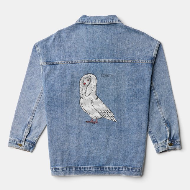 Jacobin pigeon bird cartoon illustration denim jacket (Back)