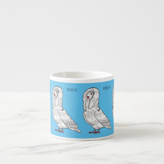Jacobin pigeon bird cartoon illustration  espresso cup (Front)