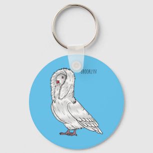 Jacobin pigeon bird cartoon illustration  key ring