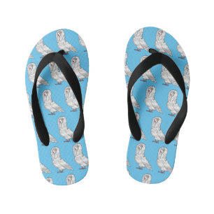 Jacobin pigeon bird cartoon illustration kid's flip flops