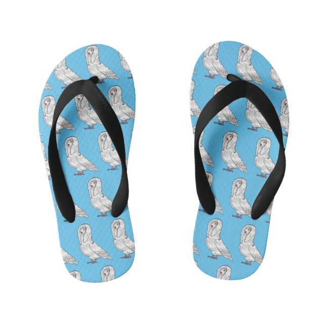 Jacobin pigeon bird cartoon illustration kid's flip flops (Footbed)