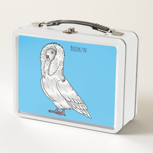 Jacobin pigeon bird cartoon illustration metal lunch box (Front)