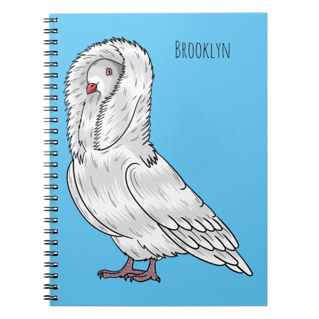 Jacobin pigeon bird cartoon illustration  notebook (Front)