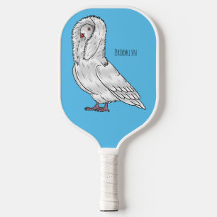 Jacobin pigeon bird cartoon illustration  pickleball paddle