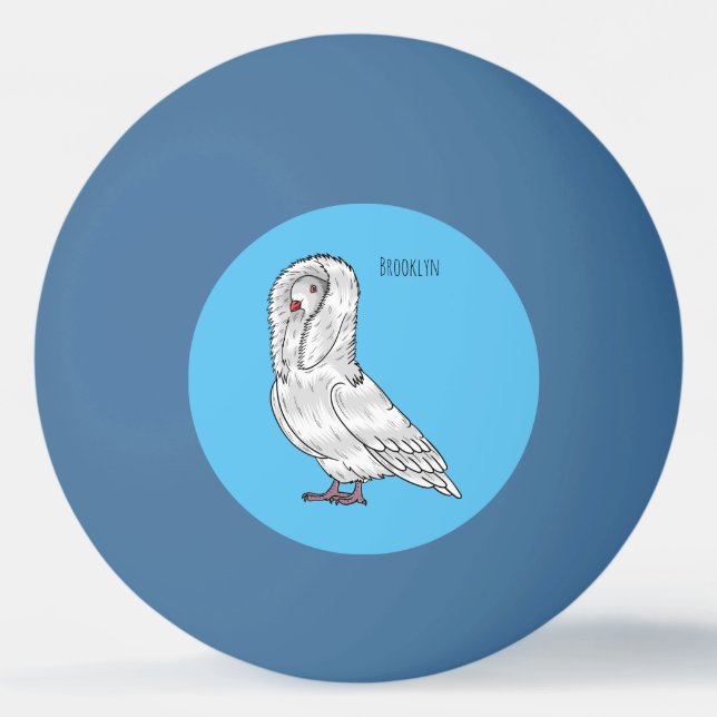 Jacobin pigeon bird cartoon illustration  ping pong ball (Front)