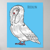 Jacobin pigeon bird cartoon illustration 