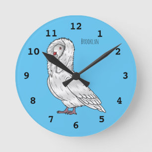 Jacobin pigeon bird cartoon illustration round clock