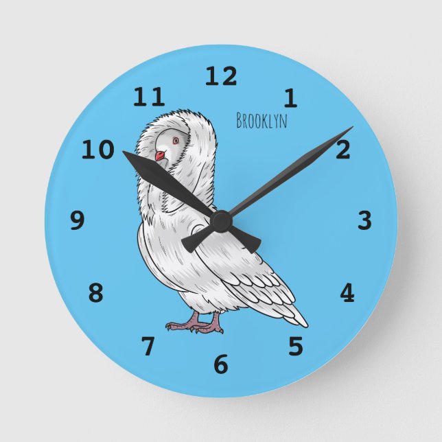 Jacobin pigeon bird cartoon illustration round clock (Front)