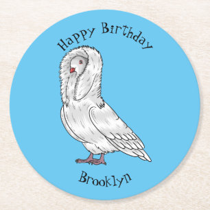 Jacobin pigeon bird cartoon illustration round paper coaster