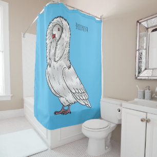 Jacobin pigeon bird cartoon illustration shower curtain