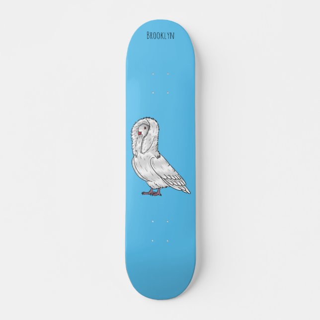 Jacobin pigeon bird cartoon illustration  skateboard (Front)