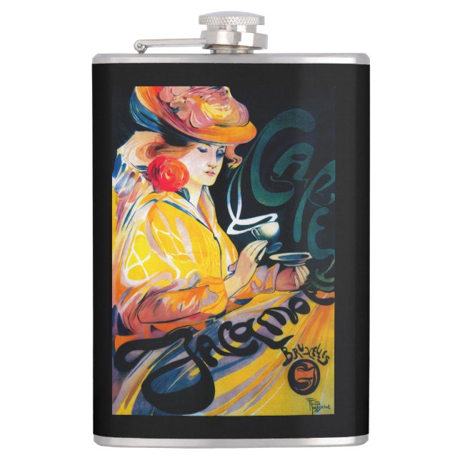 Jacqmotte Caf� Vintage PosterEurope Hip Flask (Front)