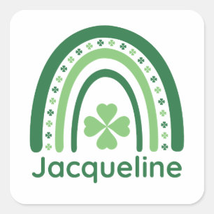 Jacqueline Name Clover Boho Rainbow Square Sticker
