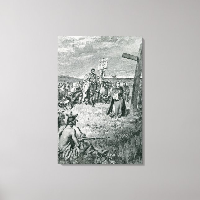 Jacques Cartier  Setting up a Cross at Gaspe Canvas Print (Front)