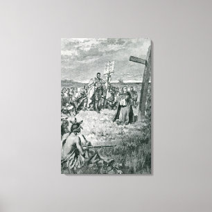Jacques Cartier  Setting up a Cross at Gaspe Canvas Print