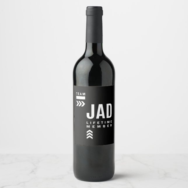 Jad Personalised Name Birthday Gift Wine Label (Front)