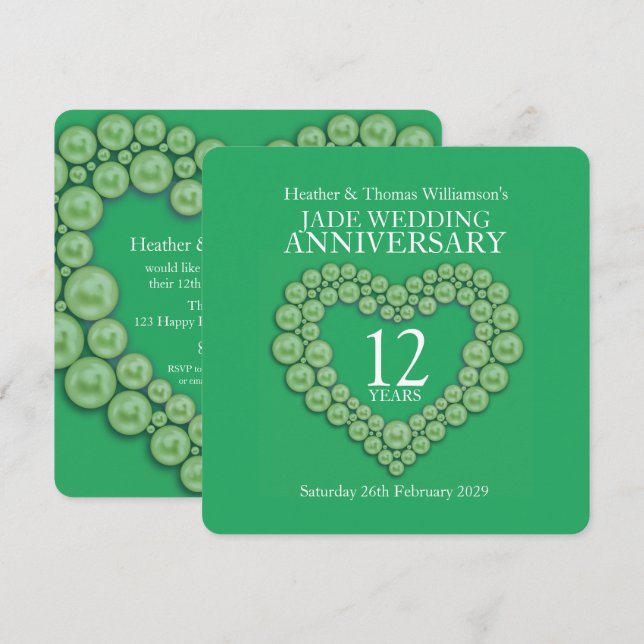 Jade 12th wedding anniversary heart invitations (Front/Back)