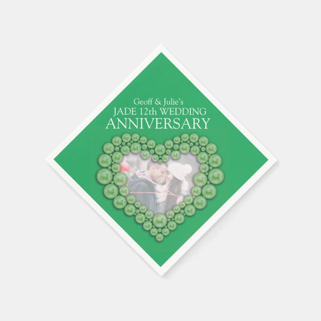 Jade 12th Wedding Anniversary heart photo napkins (Corner)