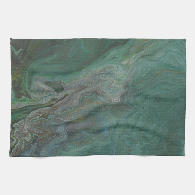 Jade 2 Deep Green Abstract Tea Towel (Horizontal)