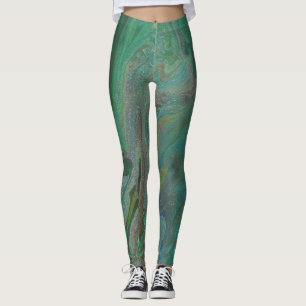 Jade 3 Fluid Deep Green Abstract Leggings