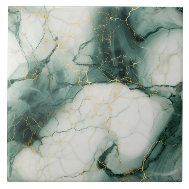 Jade and Ivory Clouded Marble Effect with Gold Tile (Front)