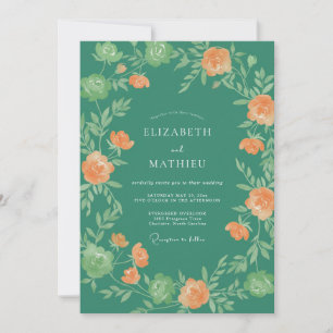 Jade Apricot Vine Wedding Invitation