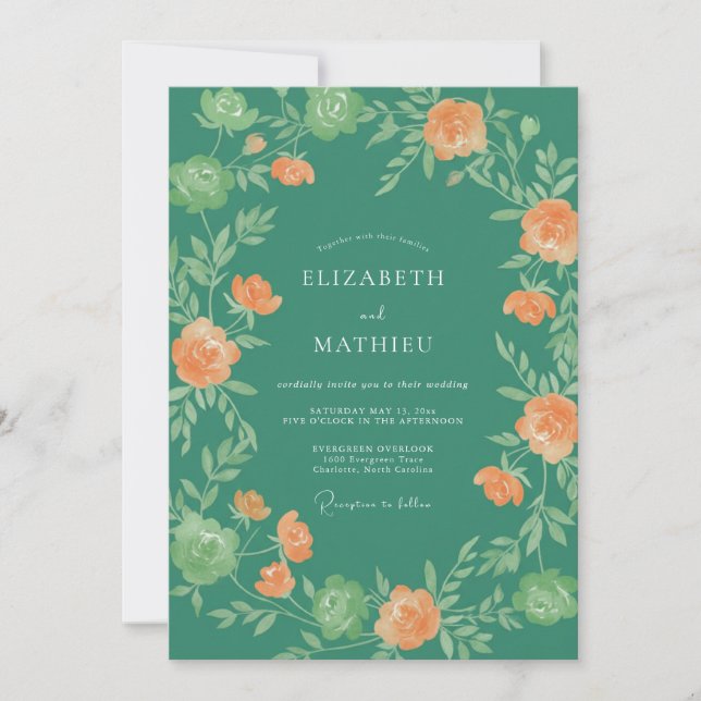 Jade Apricot Vine Wedding Invitation (Front)