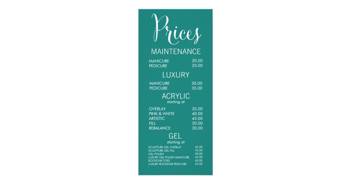 Jade Beauty Salon Menu Price List Cards Zazzle