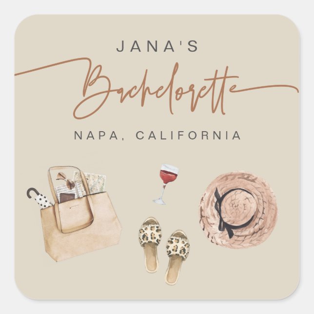 JADE Bohemian Napa Wine Country Bachelorette Square Sticker (Front)