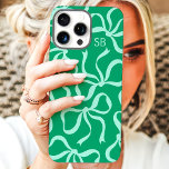 Jade Bow Monogram iPhone 16 Pro Max Case<br><div class="desc">Dress up your phone in style with this chic and trendy jade phone case! Featuring a playful pattern of hand-drawn bows and personalised with your monogram, this case is the perfect blend of fashion and function. Made from durable materials to protect your phone from everyday bumps and scratches. A great...</div>
