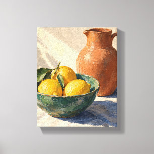 Jade Bowl and Terracotta Lemons – Sunlit Still Lif Canvas Print