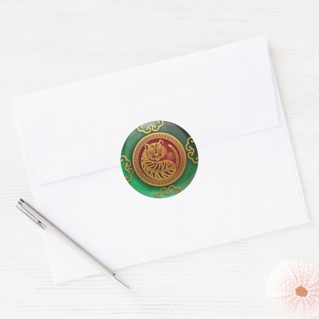Jade Chinese New Year of the Tiger Classic Round Sticker (Envelope)