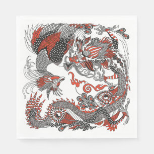 Jade Dragon and Gold Phoenix playing with a pearl  Napkin