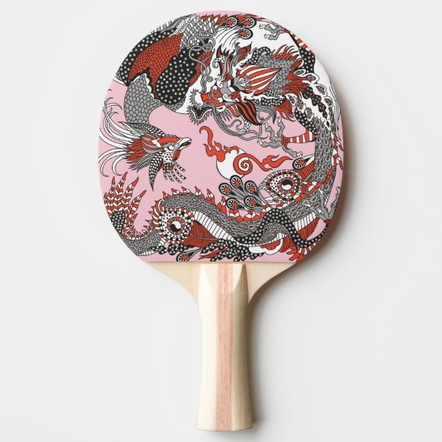 Jade Dragon and Gold Phoenix playing with a pearl  Ping Pong Paddle (Front)