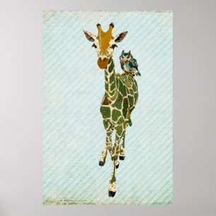 Jade Giraffe & Owl Art Poster