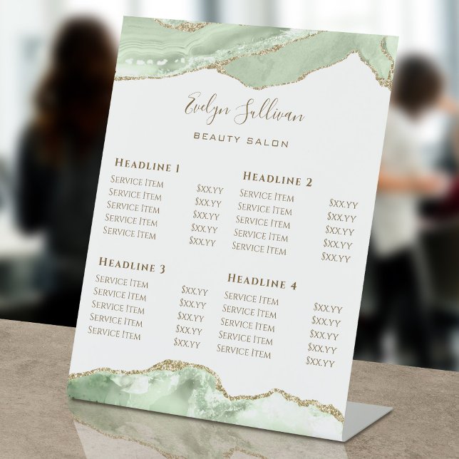Jade Green Agate Beauty Salon Price List Pedestal Sign (Creator Uploaded)