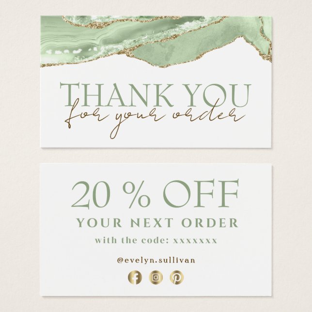 Jade green agate thank you discount card (Front & Back)