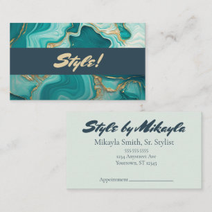 Jade Green and Gold Marble Style Beauty Hair Nails Business Card