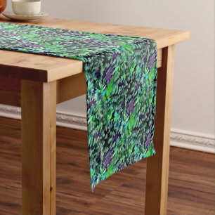 Jade Green and Purple Camouflage Pattern Short Table Runner