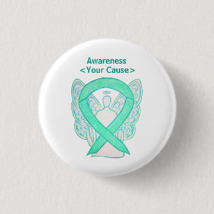 Jade Green Awareness Ribbon Angel Button Pins