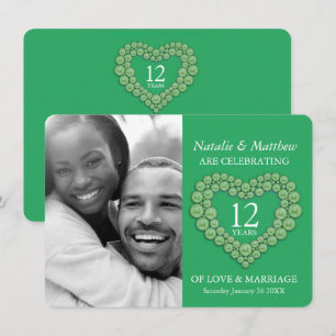 Jade green beaded heart 12th wedding Anniversary  Invitation