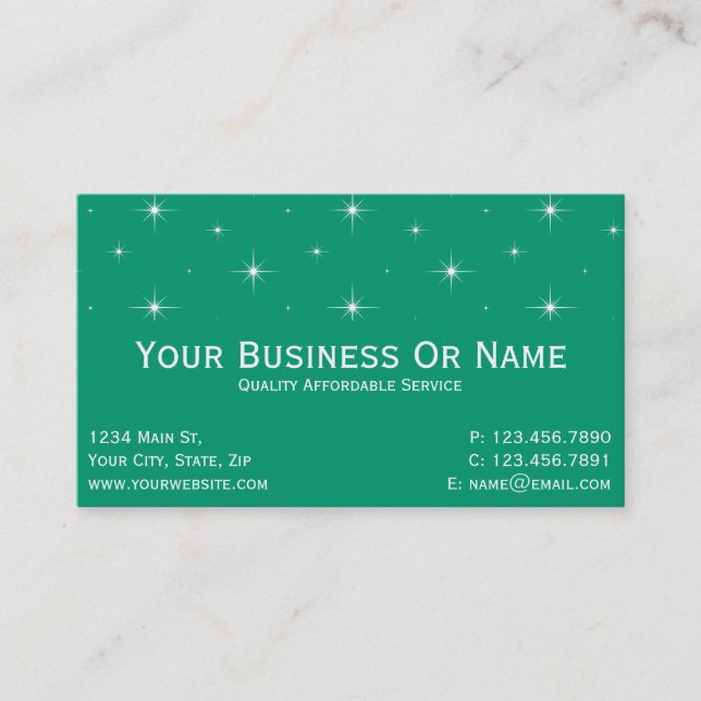 Jade Green & Bright Stars. Name / Business Business Card (Front)