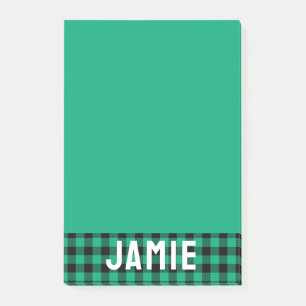 Jade Green Buffalo Check White Name Post-it Notes