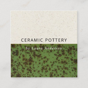 JADE GREEN CERAMIC POTTERY GLAZED SPECKLED TEXTURE SQUARE BUSINESS CARD