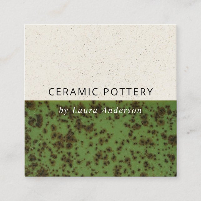 JADE GREEN CERAMIC POTTERY GLAZED SPECKLED TEXTURE SQUARE BUSINESS CARD (Front)
