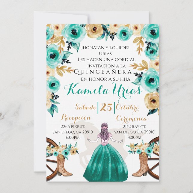 Jade Green Charra Invitation (Front)