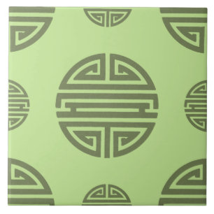 Jade Green Chinese Shou Longevity Character Tile