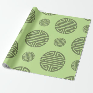 Jade Green Chinese Shou Longevity Character Wrapping Paper