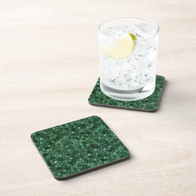 Jade Green Cobbled Patchwork Terrazo Pattern Coaster (Right Side)
